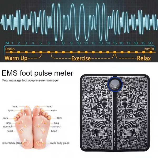 EMS Electric Foot Stimulator Massager, Folding Portable Electric Massage Mat, Full Automatic Massage Foot Circulation Massager Body Machine for Men Women 6 Modes 9 Intensity Levels(Battery Model)