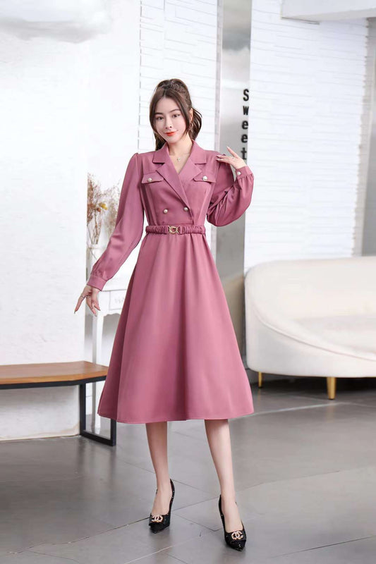 Elegant Long Sleeve Casual  Spring Fall Dresses Women Ladies