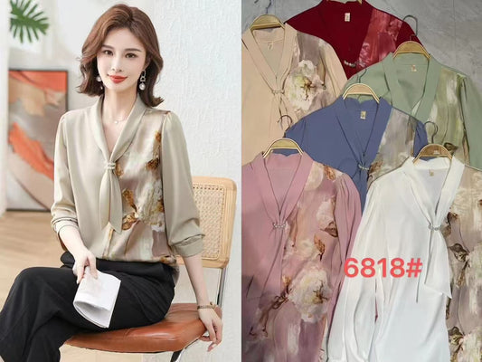 Half Print Neck Tie Knot Top