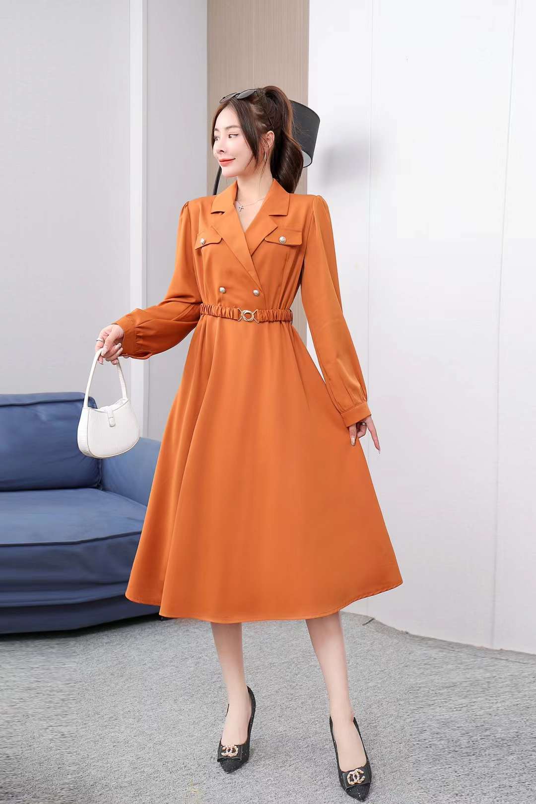 Elegant Long Sleeve Casual  Spring Fall Dresses Women Ladies