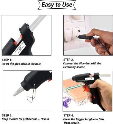 Hillgrove Electric 20W Black Mini Hot Glue Gun with 10 Pcs Hot Melt Glue Stick for Craft, Art, Decoration Work Standard Temperature Corded Glue Gun (7 mm)