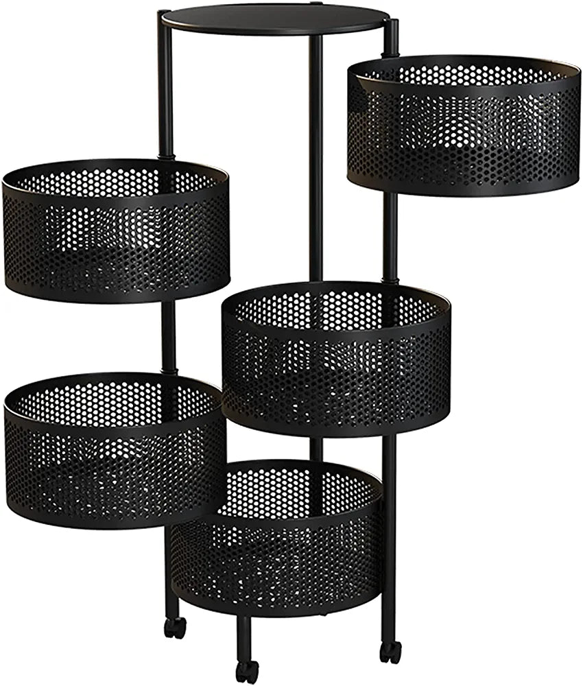 Octate 5 Layer Round Rotating Fruits & Vegetables Storage Shelves Basket Rolling Rack with Breakable Wheels for Kitchen Bathroom Office