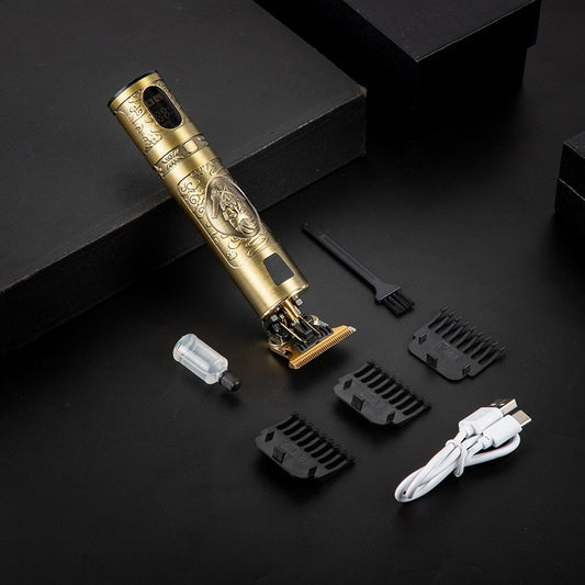 Gold Electric Pro Hair Clippers Cordless Rechargeable Grooming Kits T-Blade Close Cutting Trimmer for Men Zero Gap Baldhead Beard Shaver Barbershop Professional