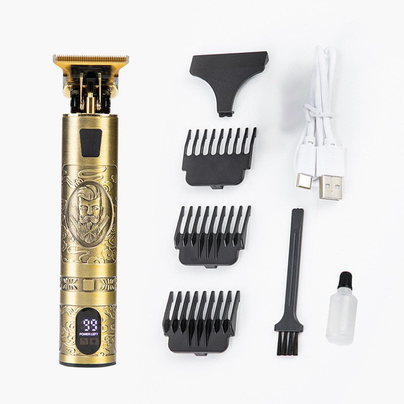 Gold Electric Pro Hair Clippers Cordless Rechargeable Grooming Kits T-Blade Close Cutting Trimmer for Men Zero Gap Baldhead Beard Shaver Barbershop Professional