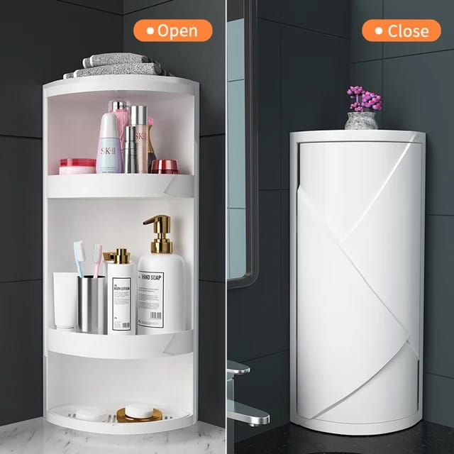 olpad Multifunction Bathroom Kitchen Corner Locker Cosmetic Storage Rack Cabinet Storage Shelf Rotating Triangle Shelf (Plastic)