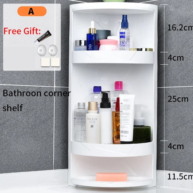 olpad Multifunction Bathroom Kitchen Corner Locker Cosmetic Storage Rack Cabinet Storage Shelf Rotating Triangle Shelf (Plastic)