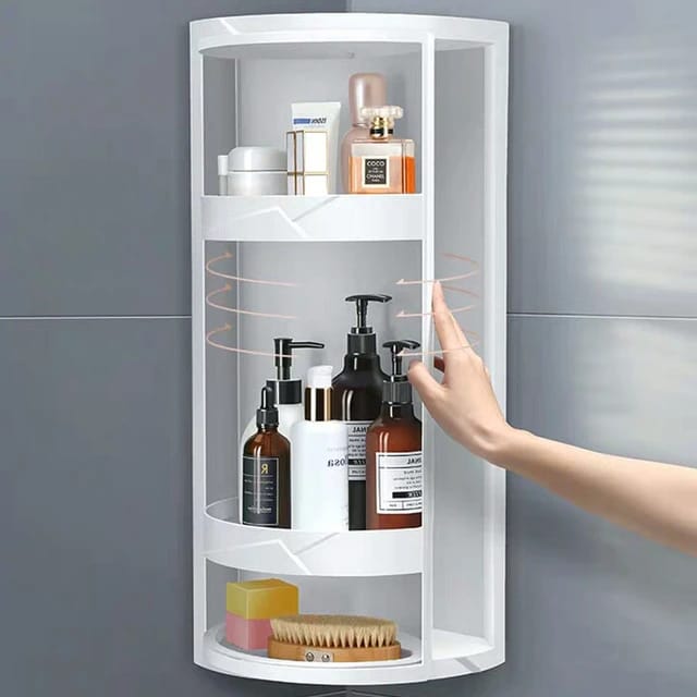 olpad Multifunction Bathroom Kitchen Corner Locker Cosmetic Storage Rack Cabinet Storage Shelf Rotating Triangle Shelf (Plastic)