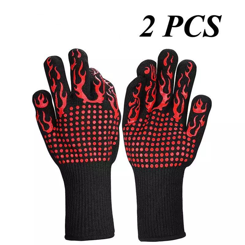 Heat Resistant Oven Gloves Silicone Non Slip Fireproof Kitchen Cooking Oven Mitts Gauntlets for Microwave Grilling BBQ Baking Pot Holders Withstands Heat Up to 800 Degree Black