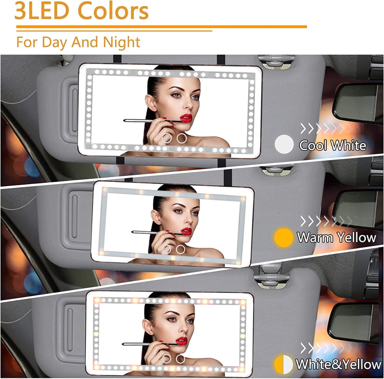 Car vanity make up mirror with lights