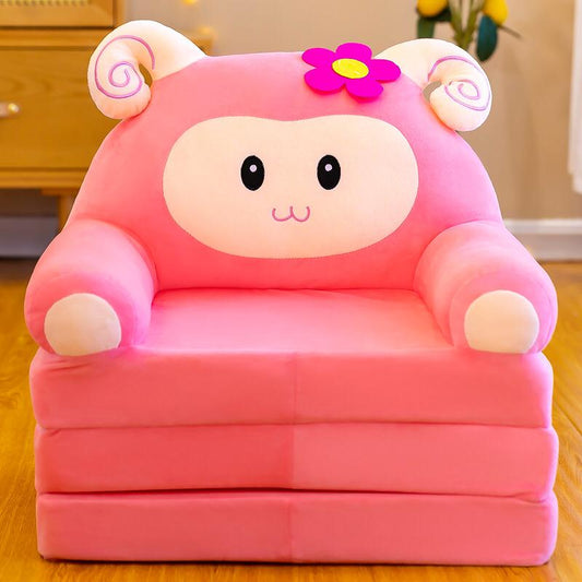 MOCOHANA Plush Foldable Kids Sofa Backrest Chair Children's Flip Open Sofa Bed Kids Upholstered Foam Chair Toddler Recliner Cute Cartoon Toddler Armchair for Living Room Bedroom