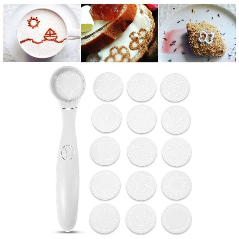 Magic Spice Spoon Electric Coffee Cake Printing Spoon Cake Decorating Tools Portable Printing Machine With 16 Fancy Patterns