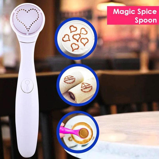 Magic Spice Spoon Electric Coffee Cake Printing Spoon Cake Decorating Tools Portable Printing Machine With 16 Fancy Patterns