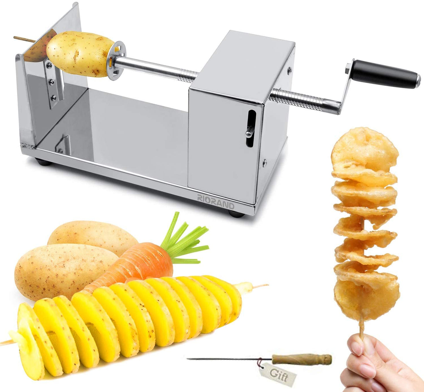 CGOLDENWALL Manual Tornado Potato Slicer Twisted Potato Slicer Spiral Potato Cutter Vegetable Cutter Cutting Machine (Full Stainless Steel Body)