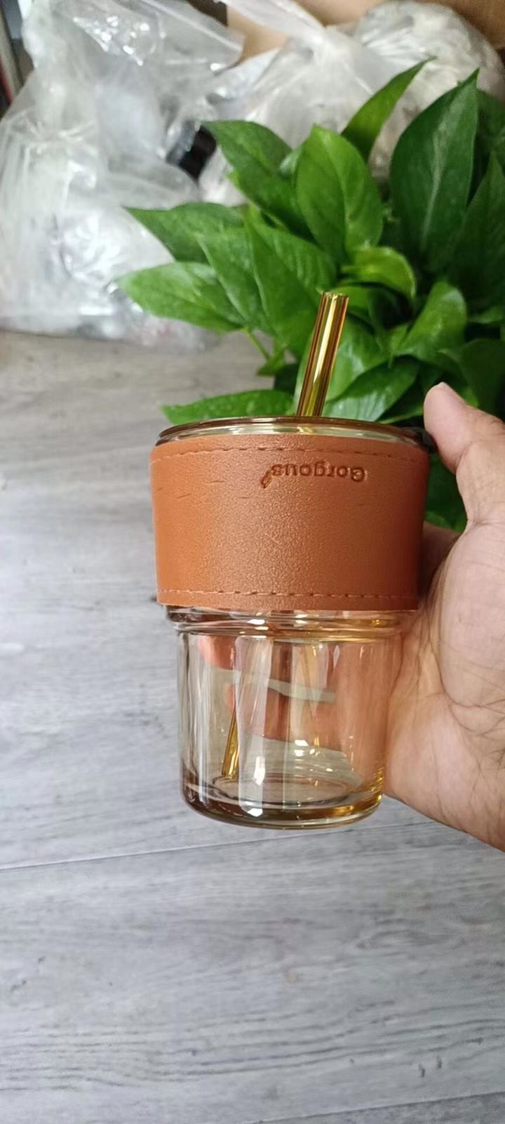 OURASHERO 16oz Glass Tumbler Cup with Lid & Straw, Leak-Proof Clear Reusable Glass Cups Smoothie Mugs with Heat Resistant Leather Band for Cold & Hot Drink Beverage Water Juice at Home Bar Restaurant