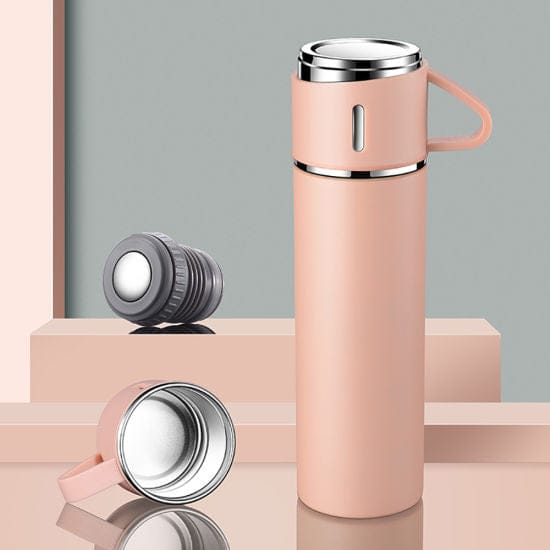 Stainless Steel Vacuum Flask Set with 2 Steel Cups Keeps Hot/Cold Liquid Beverages Ideal Gifting Travel Friendly Latest Thermos Bottles