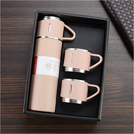 Stainless Steel Vacuum Flask Set with 2 Steel Cups Keeps Hot/Cold Liquid Beverages Ideal Gifting Travel Friendly Latest Thermos Bottles