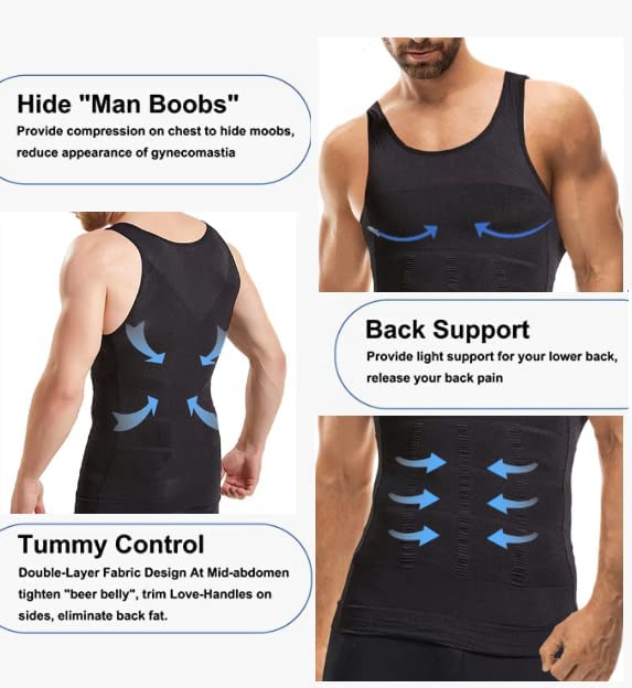 Mens Compression Shirt Slimming Undershirt Shapewear Body Shaper Chest Compression Tummy Control Tank Top