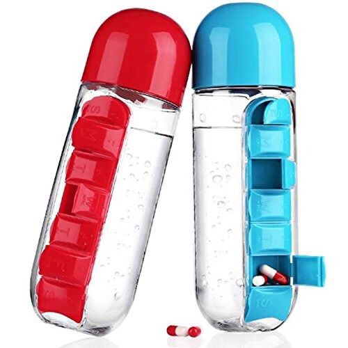 Plastic 2 in 1 Multifunction Portable 7 Daily Pill Box Water Bottle Cup Case Capsule Organizer