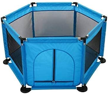 Foldable Baby Kids Playpen Activity Center Room Fitted Floor Baby Kids Safety Protection Care Playpen Tent Crawling Game Folding Fence Toys Blue