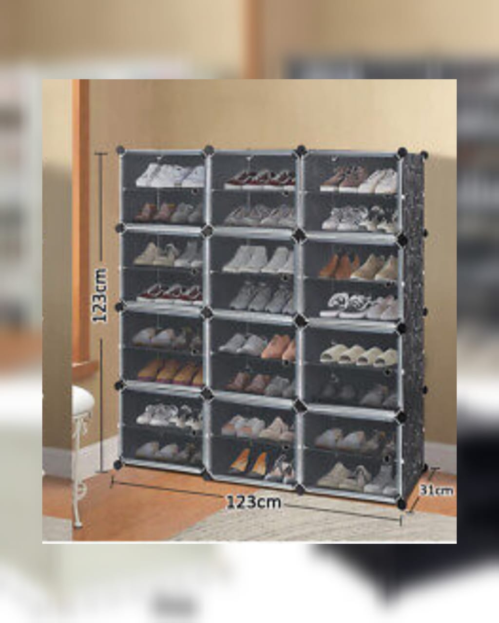 Portable Shoe Rack Organizer 72 Pair Tower Shelf Storage Cabinet Stand Expandable for Heels, Boots, Slippers， 12-Tiers Black & Transparent Door