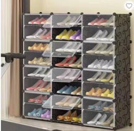 Portable Shoe Rack Organizer 72 Pair Tower Shelf Storage Cabinet Stand Expandable for Heels, Boots, Slippers， 12-Tiers Black & Transparent Door
