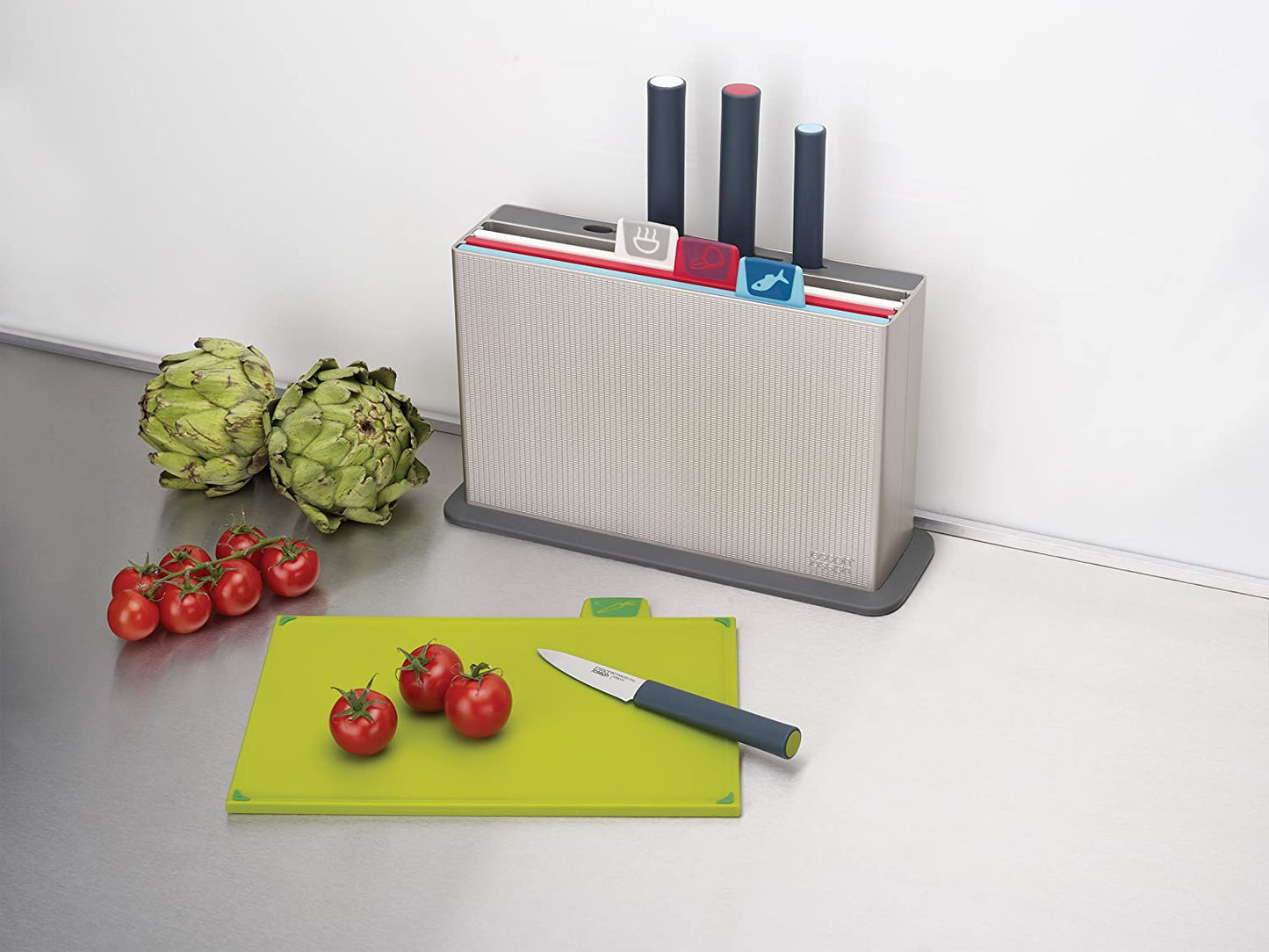 Plastic Cutting Board Set with Storage Case Color-Coded Dishwasher-Safe Non-Slip, Large, Sky