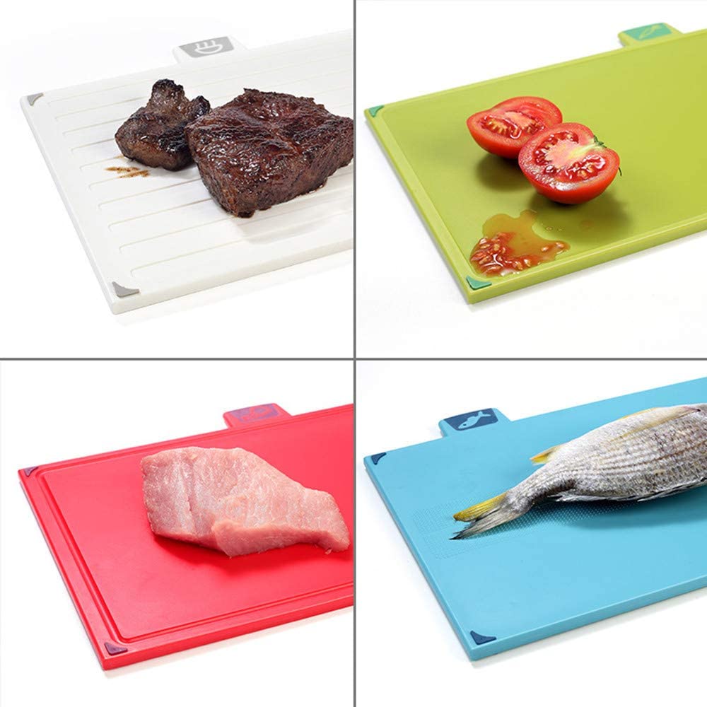 Plastic Cutting Board Set with Storage Case Color-Coded Dishwasher-Safe Non-Slip, Large, Sky