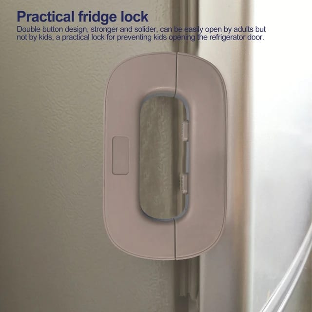 Refrigerator Lock, Fridge Freezers Door Lock with Strong Adhesive, Double Buttons Design Kid Child Baby Safety Locks for Home Kitchen 