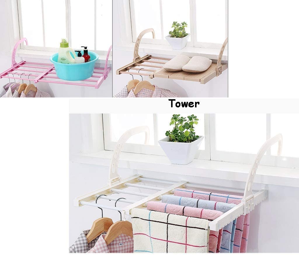 HyFanStr Expandable Clothes Drying Rack Over Door Towel Rail Indoor Outdoor Adjustable Storage Rack for Balcony Window Sill Radiator Guardrail