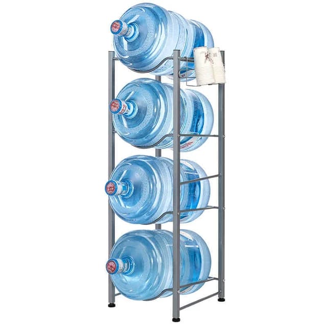 Water Bottle Holder 4-Tier Cooler Jug Rack, 5 Gallon Water Bottle Storage Rack Detachable Heavy Duty Chrome Water Bottle Cabby Rack Caddy Carrier With Holder