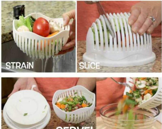 Salad Cutter Bowl Upgraded Easy Speed Salad Maker,Fast Fruit Vegetable Salad Chopper Bowl ,Fresh Salad Slicer ,One People Size,White