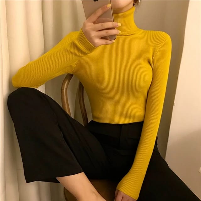 Women High neck full sleeves knitted Blouse/Top